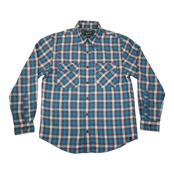 Woolrich Mens Long Sleeve ButtonUp Shirt Aqua Plaid Under Arm Gusset Sleeve Tabs - Picture 2 of 14